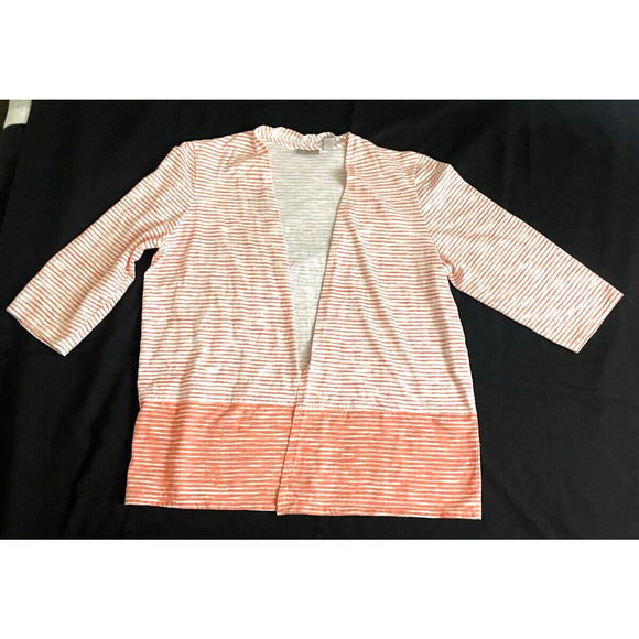 Chicos Sweater Women's Size 3 Costal Coral Striped Open Knit Jacket Long Sleeve - Picture 6 of 7